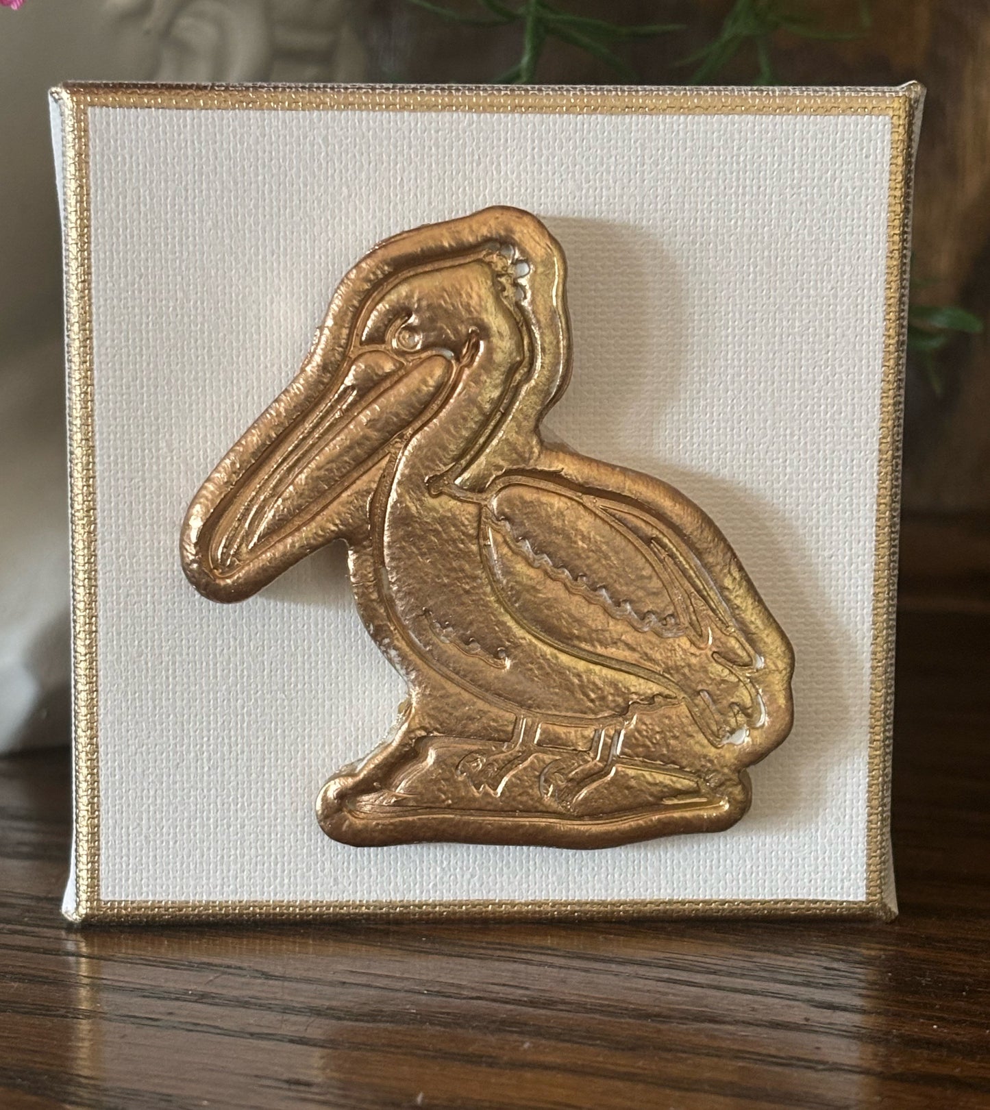 Hand Brushed Gold Leaf Pelican Canvas Art