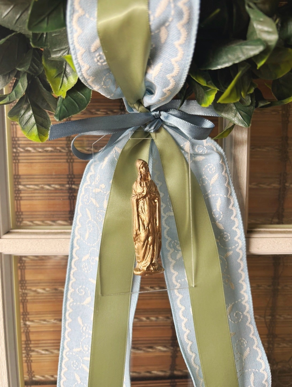 Heirloom Wreath Sash Set with Gold Leaf Blessed Mary Intaglio Charm