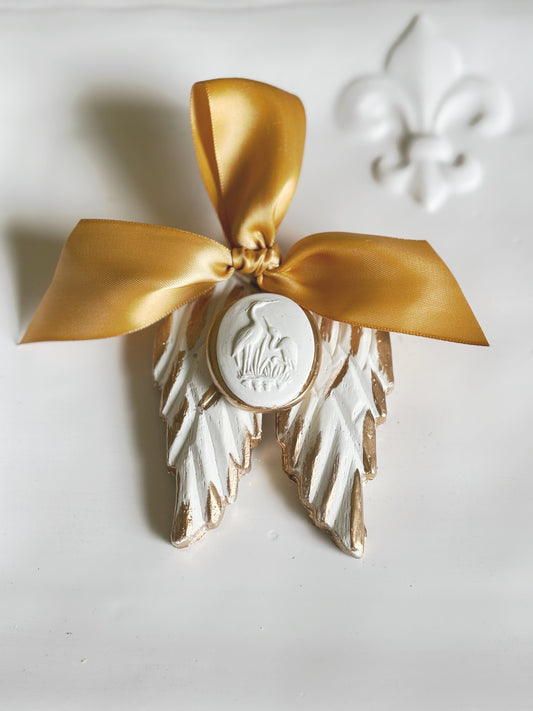 Gold Leaf Angel Wings Egret Intaglio Ornament