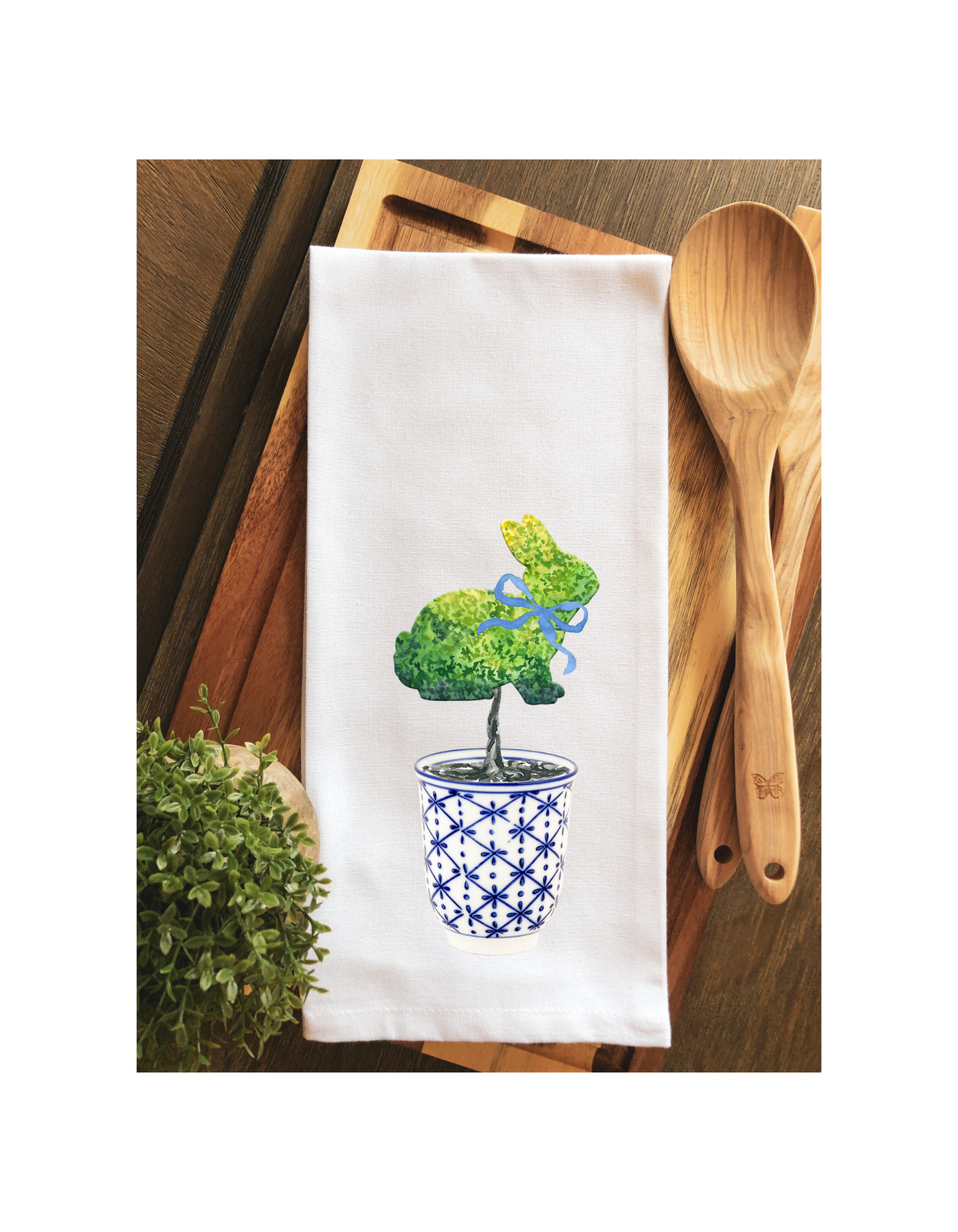 Blue Chinoiserie Bunny Tea Towel