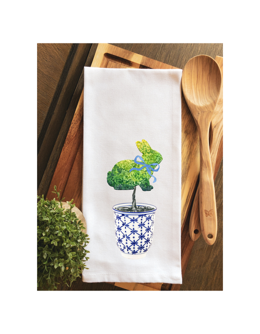 Blue Chinoiserie Bunny Tea Towel