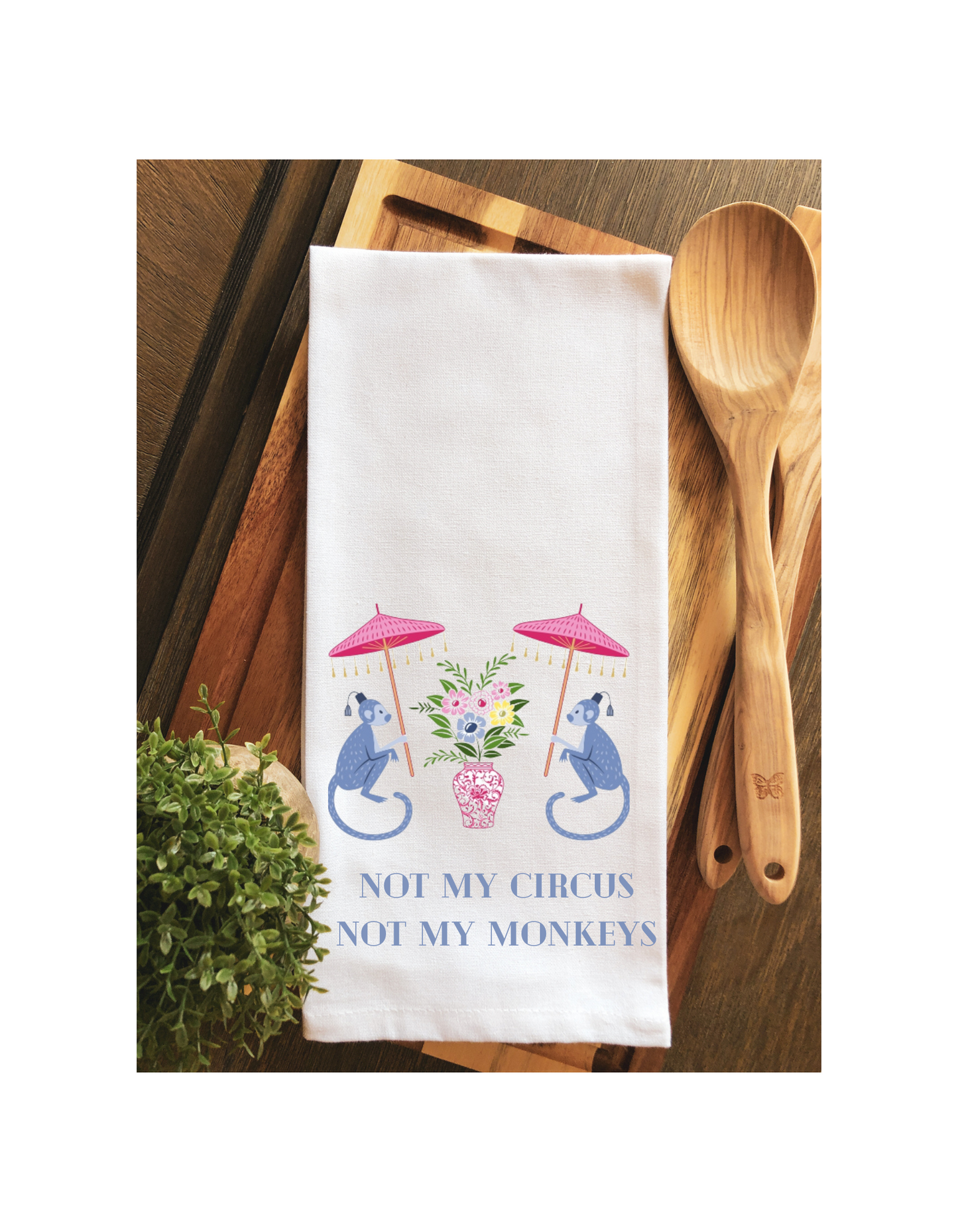 Chinoiserie Not my Circus Not my Monkey Tea Towel