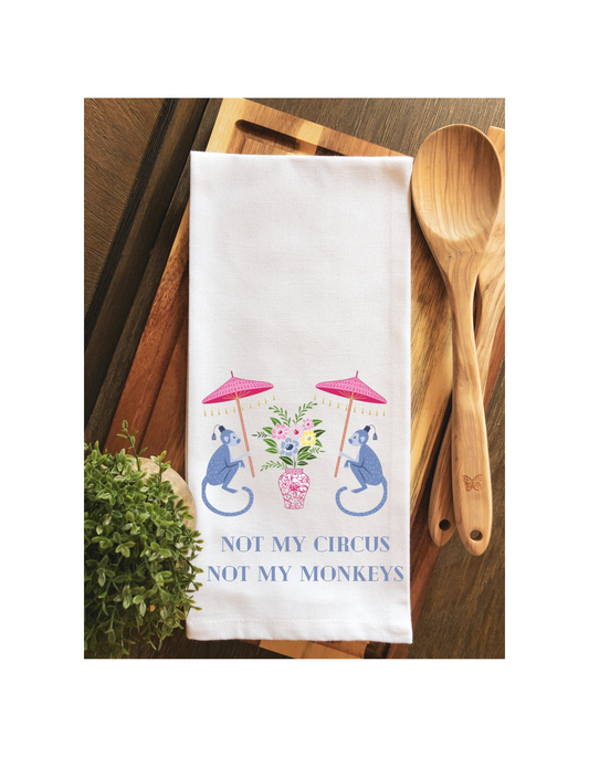 Chinoiserie Not my Circus Not my Monkey Tea Towel