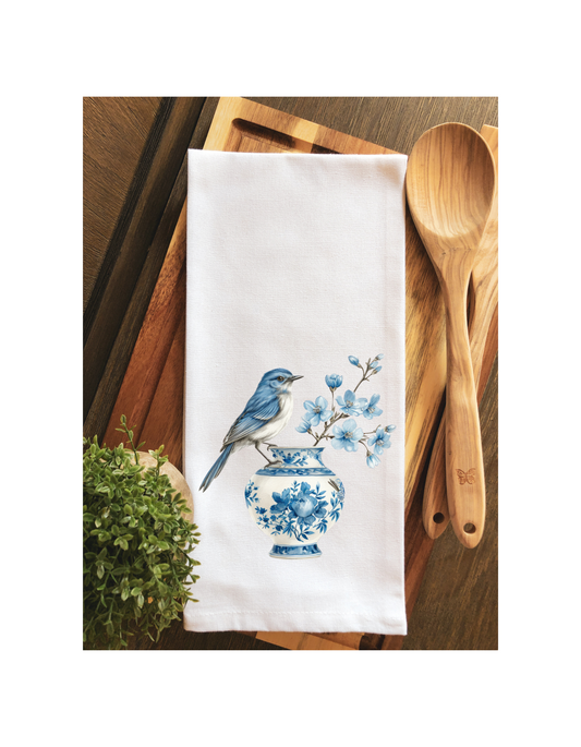 Chinoiserie Bluebird Tea Towel