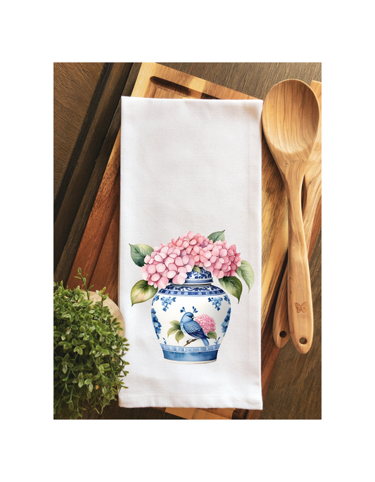 Chinoiserie Ginger Jar Hydrangeas Tea Towel