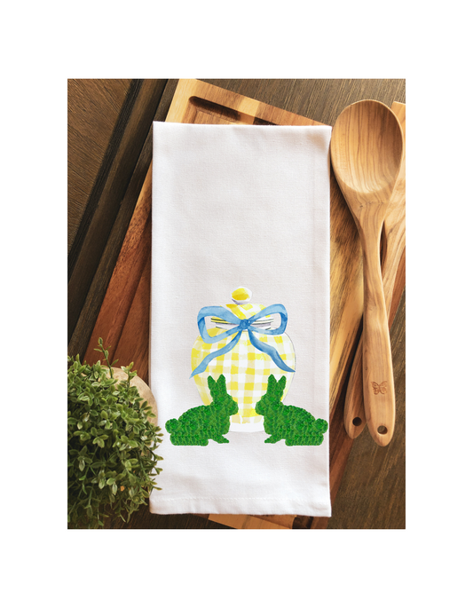 Preppy Gingham Ginger Jar Moss Bunnies Tea Towel