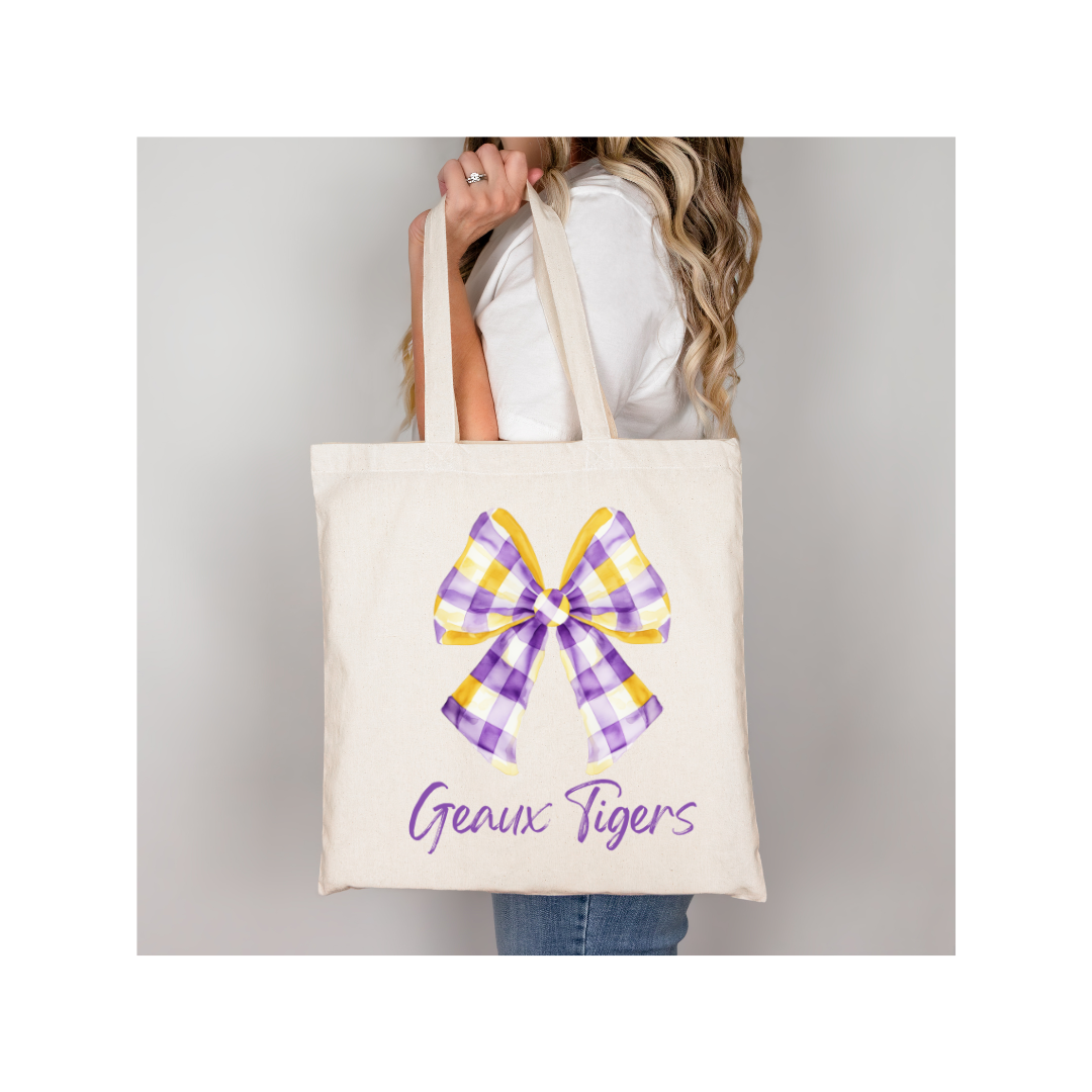 Preppy Plaid Coquette Geaux Tigers Tote