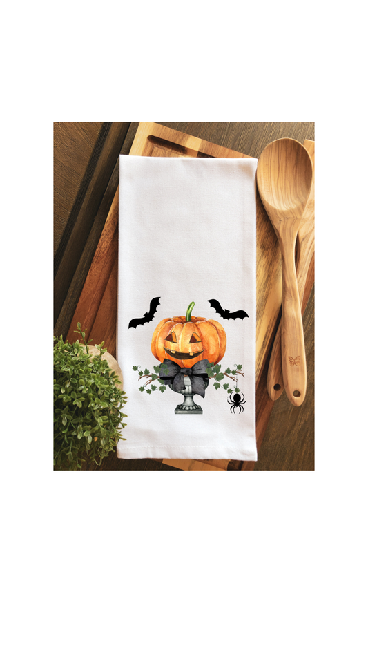 Whimsical Halloween Pumpkin Topiary Tea Towel - Hand Towel