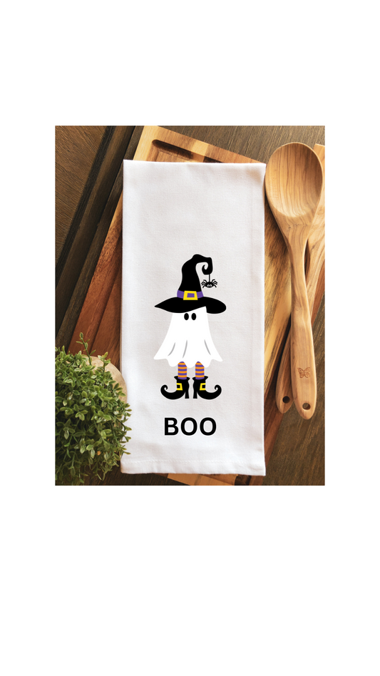 Whimsical Little BOO Ghost Halloween Tea Towel - Hand Towel