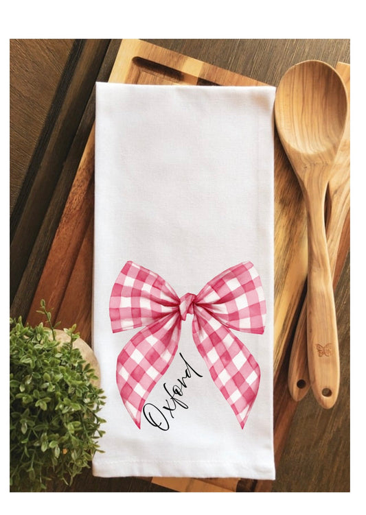 Preppy Oxford Red Gingham Bow Tea Towel