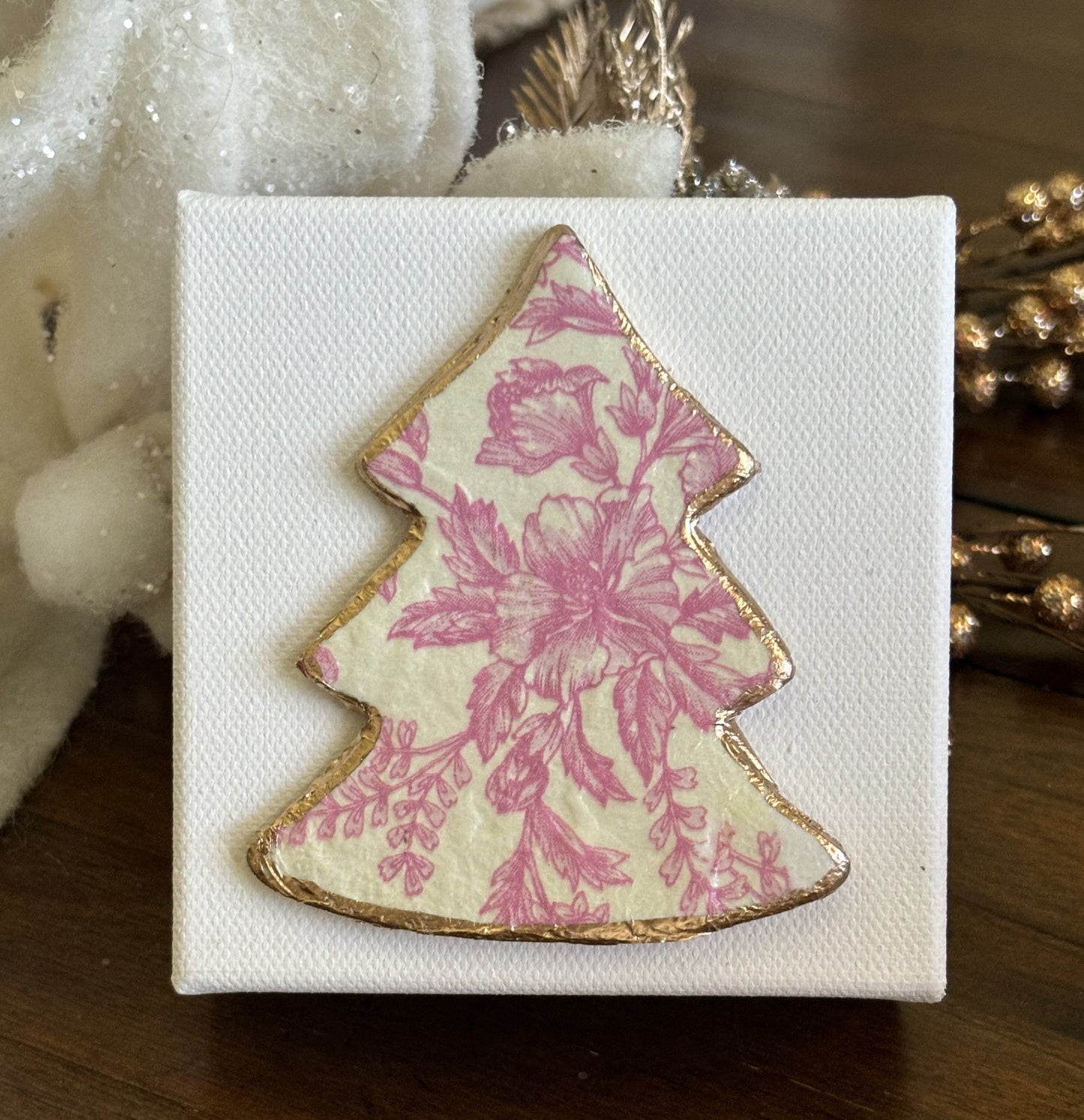 Pink Vintage Design Christmas Tree Canvas Art