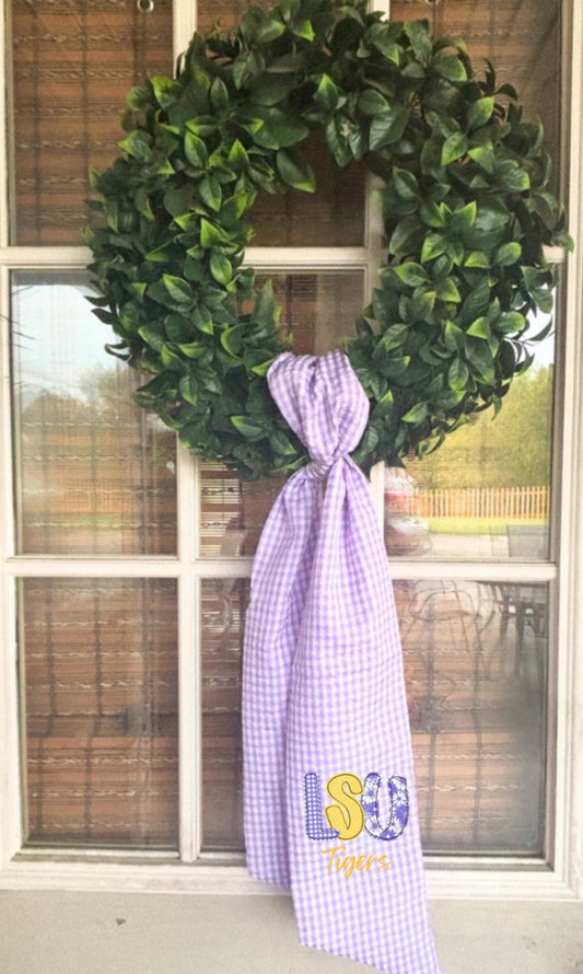 Preppy Gingham Seersucker Tigers Gameday Wreath Sash