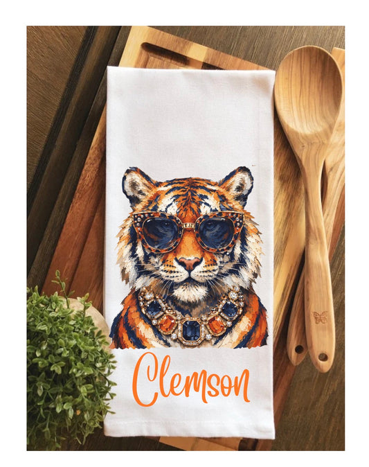 Purple & Orange BOUJEE Tiger Gameday Tea Towel