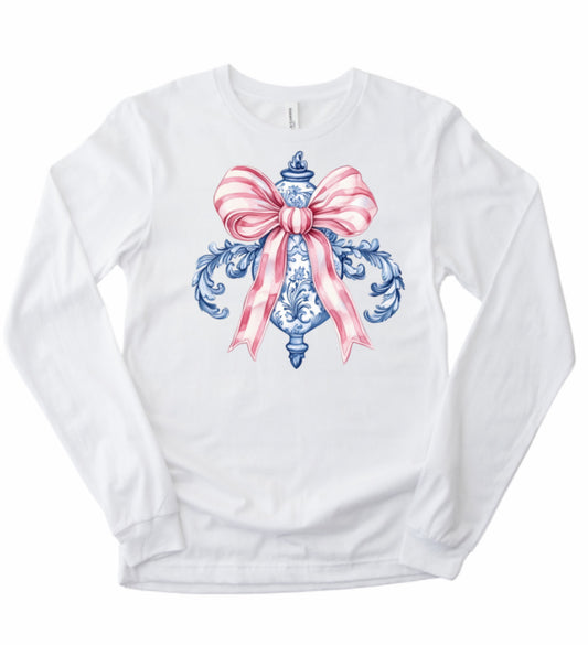 Preppy Chinoiserie Coquette Christmas Bauble Long Sleeve Tee