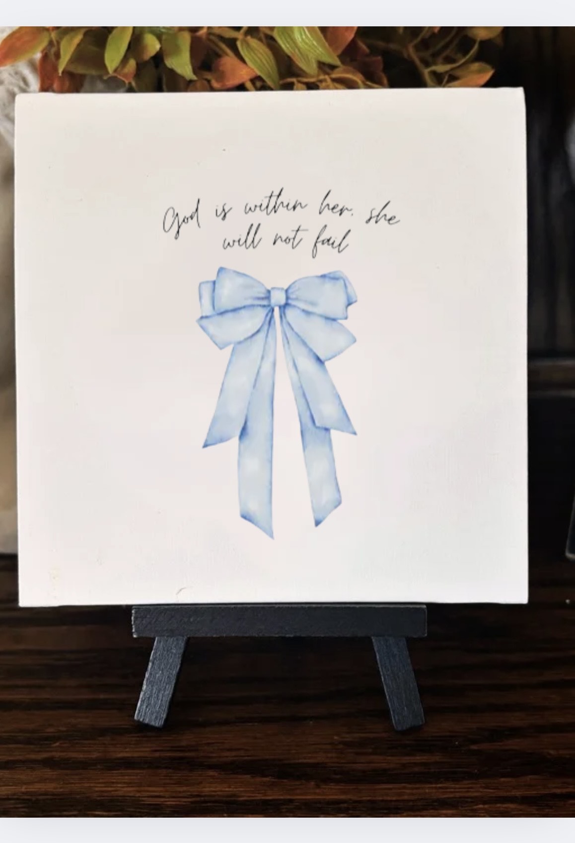 Blue Coquette God is Within Her She Will Not Fail Canvas Art with Easel
