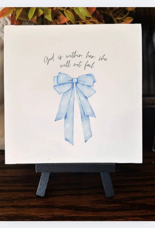 Blue Coquette God is Within Her She Will Not Fail Canvas Art with Easel