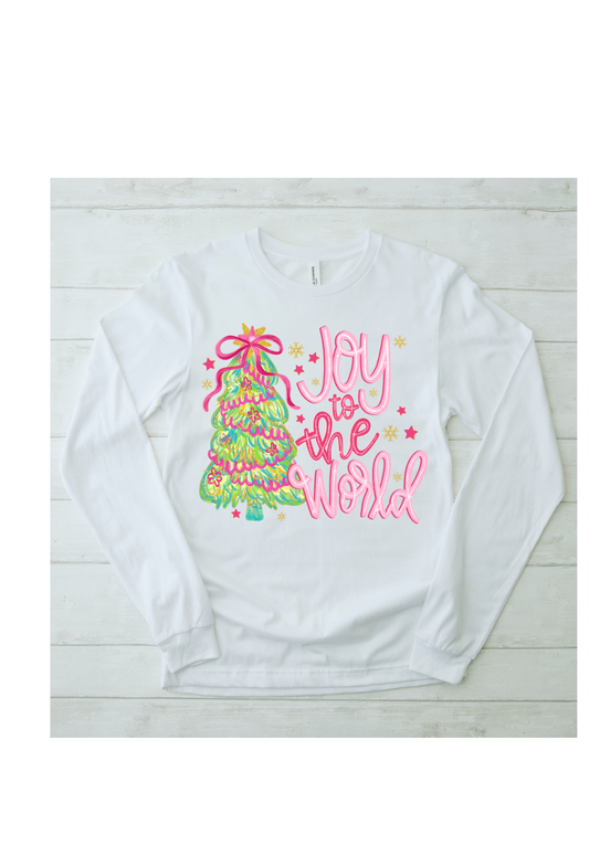 Joy to the World Preppy Christmas Long Sleeve Tee