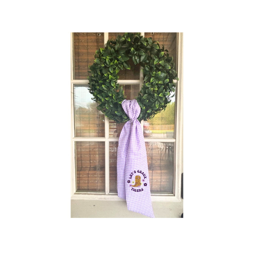 Preppy Gingham Seersucker Let's Geaux Tigers Gameday Wreath Sash