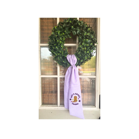 Preppy Gingham Seersucker Let's Geaux Tigers Gameday Wreath Sash