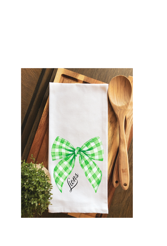 Preppy SLU LIONS Green Gingham Bow Tea Towel