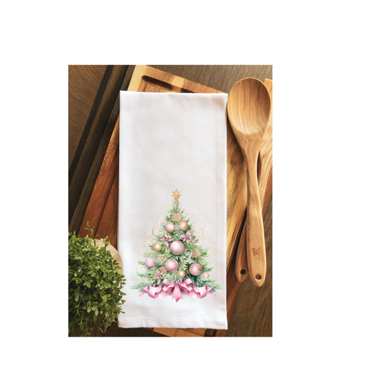 Watercolor Preppy Christmas Tree Tea Towel