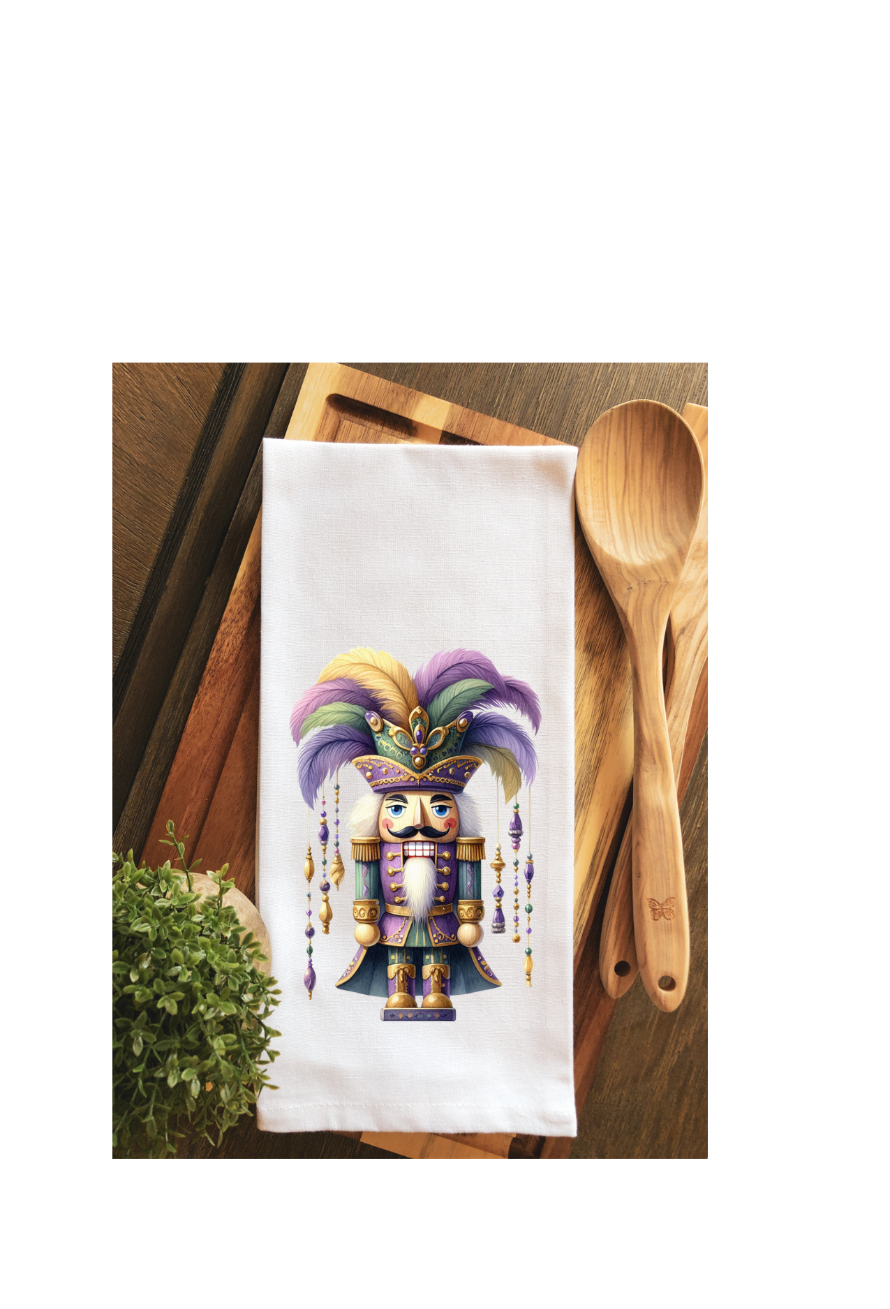 Whimsical Mardi Gras Nutcracker Tea Towel