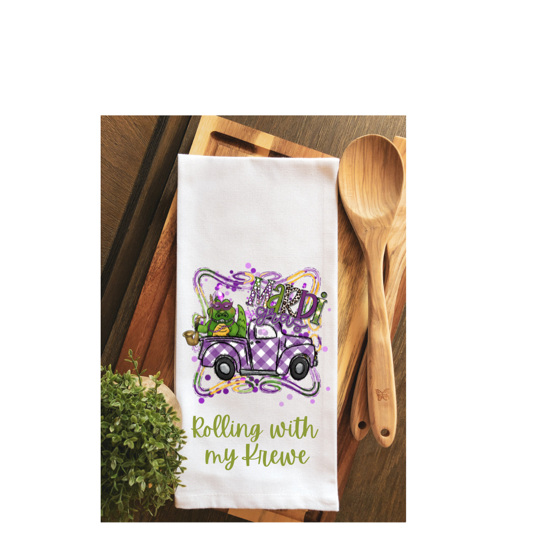 Rolling with my Krewe Mardi Gras Tea Towel - Kitchen Towel