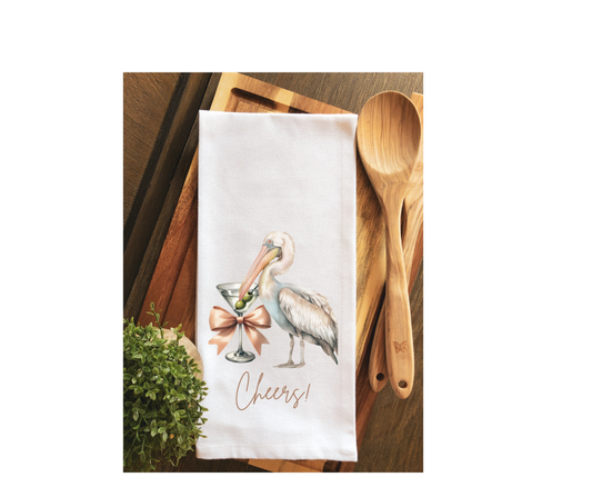 Cheers!  Martini Pelican Tea Towel ~ Kitchen Towel