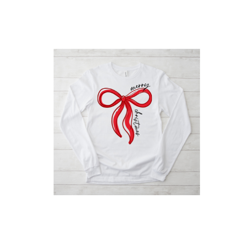 Merry Christmas Preppy Bow Long Sleeve Tshirt