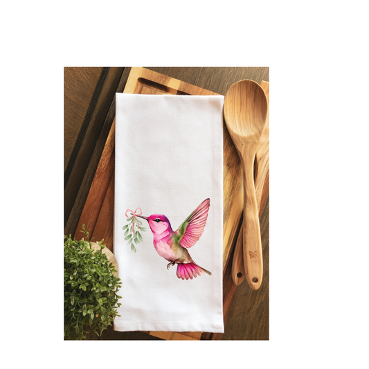 Mistletoe Watercolor Hummingbird Tea Towel - Hand Towel