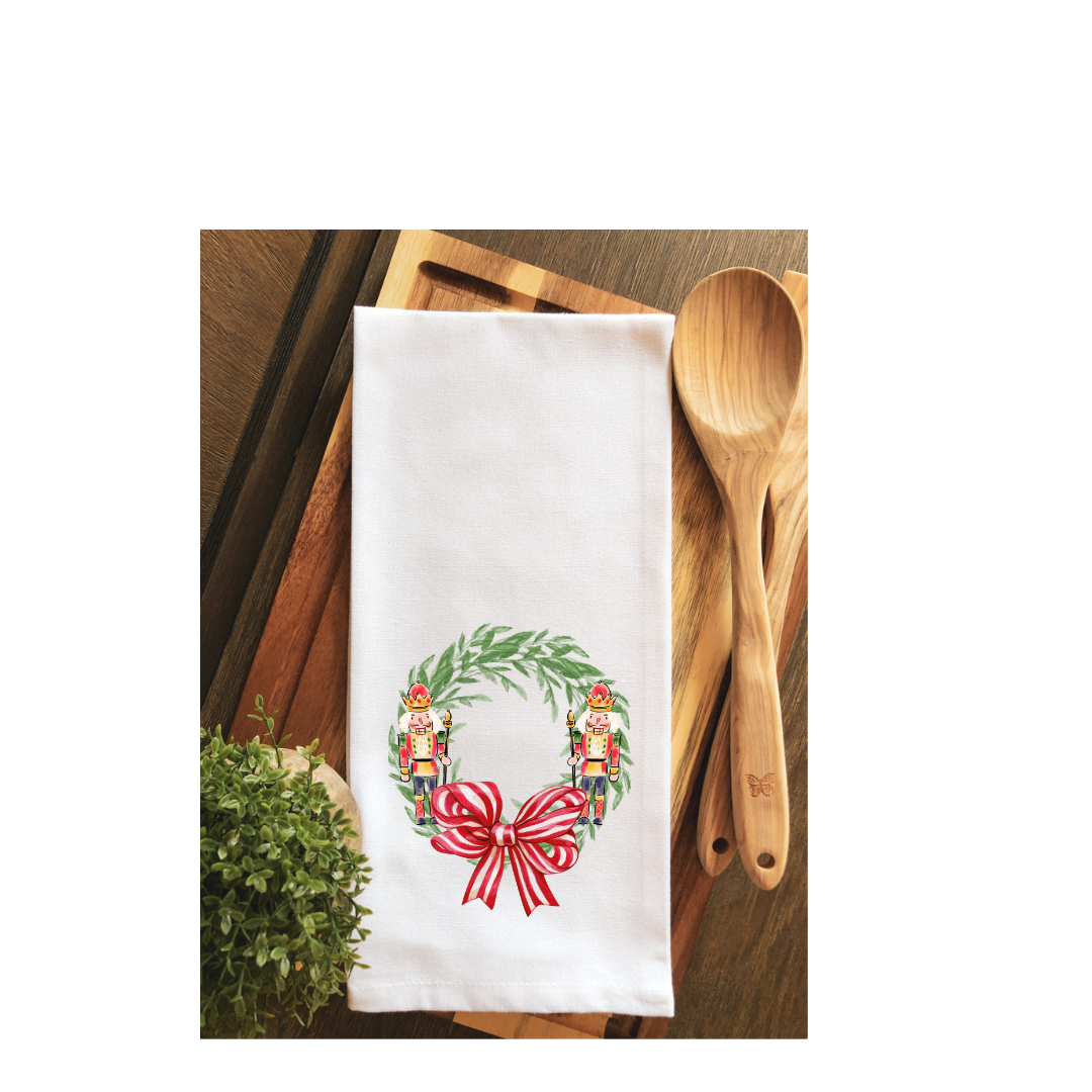 Nutcracker Christmas Wreath Tea Towel