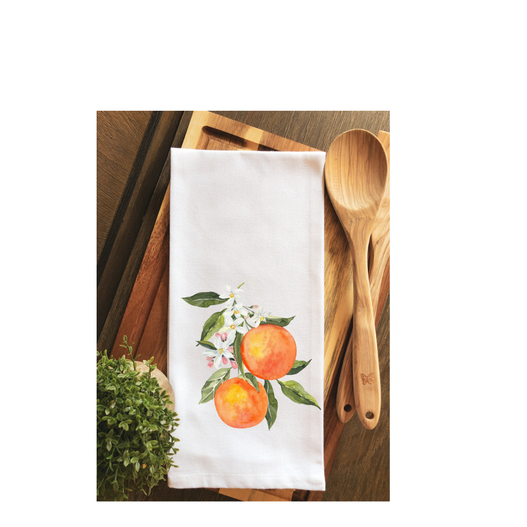 Watercolor Orange Blossom Tea Towel