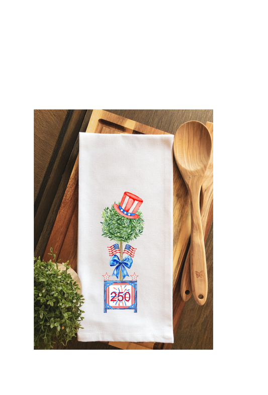Patriotic 4th of July Topiary Design Tea Towel