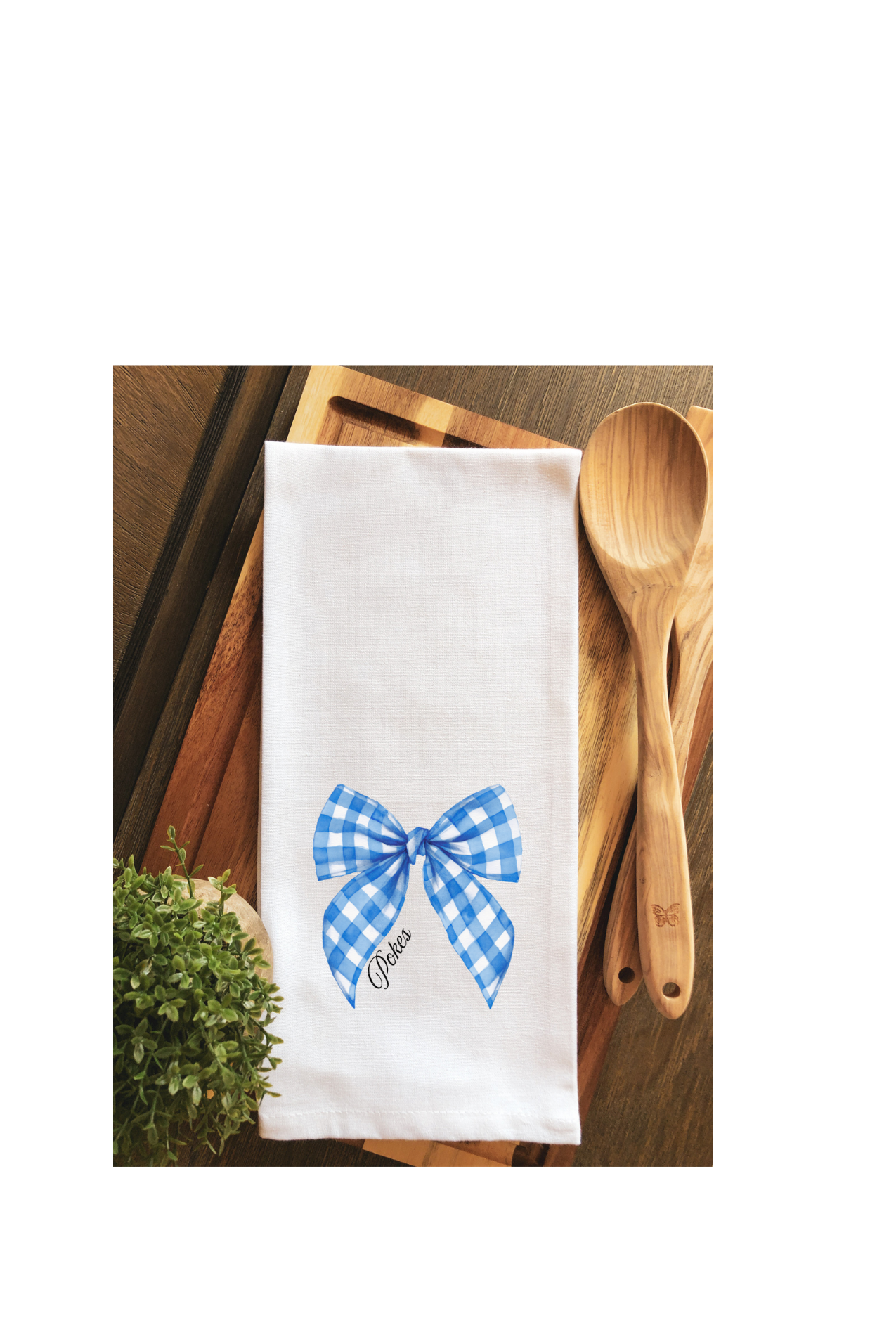 Preppy Pokes Blue Gingham Bow Tea Towel