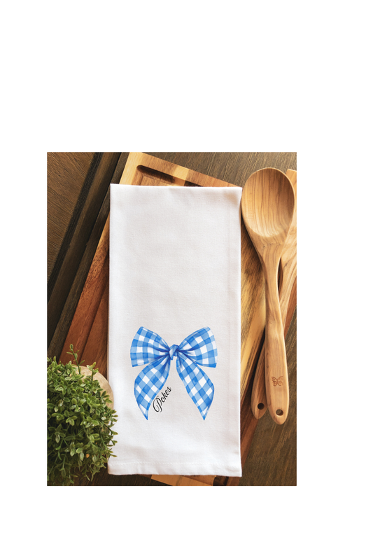 Preppy Pokes Blue Gingham Bow Tea Towel