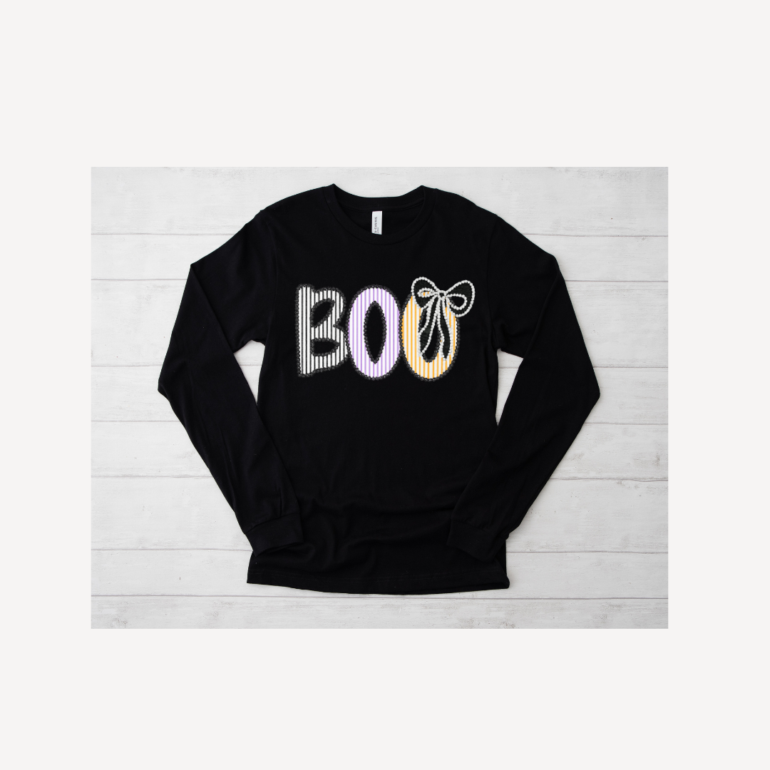 Preppy Seersucker Style BOO Long Sleeve Halloween Tee