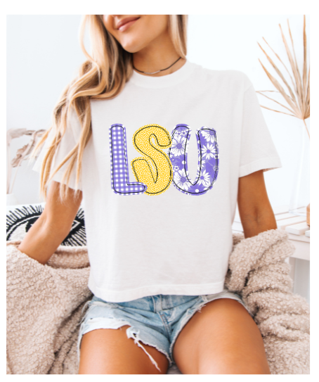 Preppy Gingham & Floral Print LSU Gameday Tee