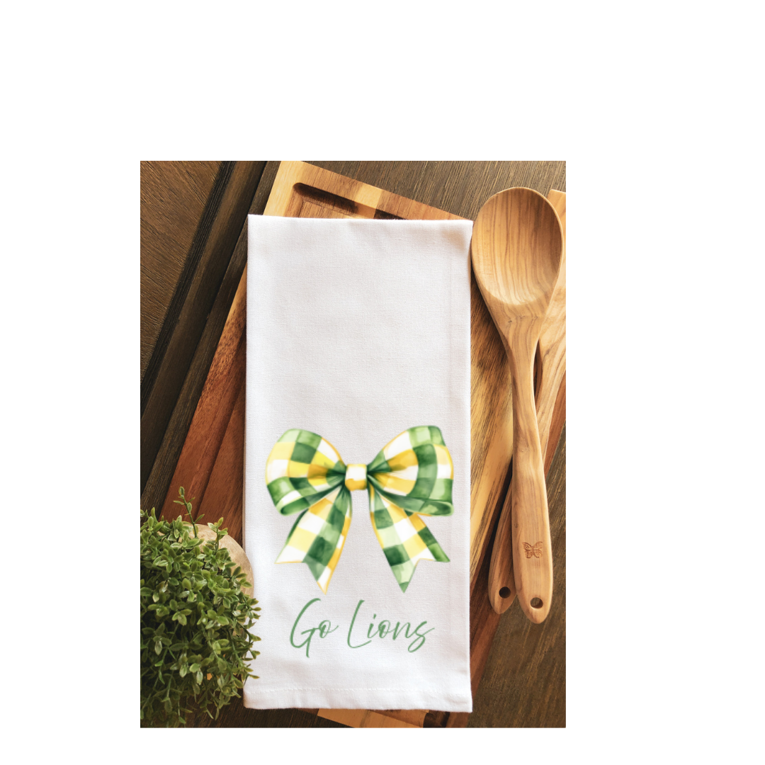 Preppy Coquette Green & Gold Plaid Go Lions Gameday Tea Towel SLU