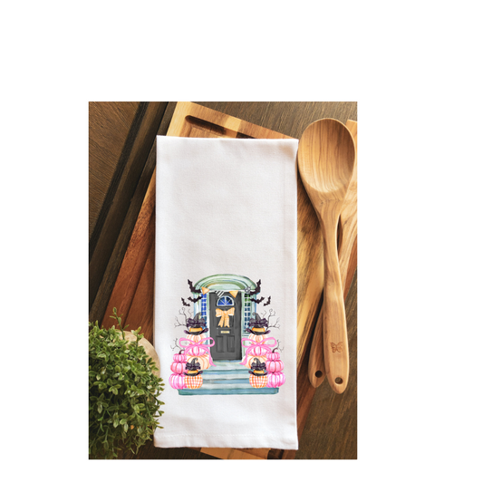 Spooky Season Trick or Treat Southern Front Door Tea Towel