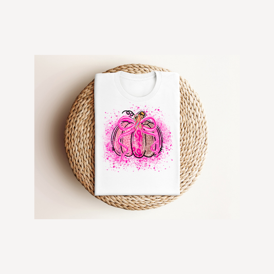 Preppy Pink Leopard Breast Cancer Awareness Fall Pumpkin Tee