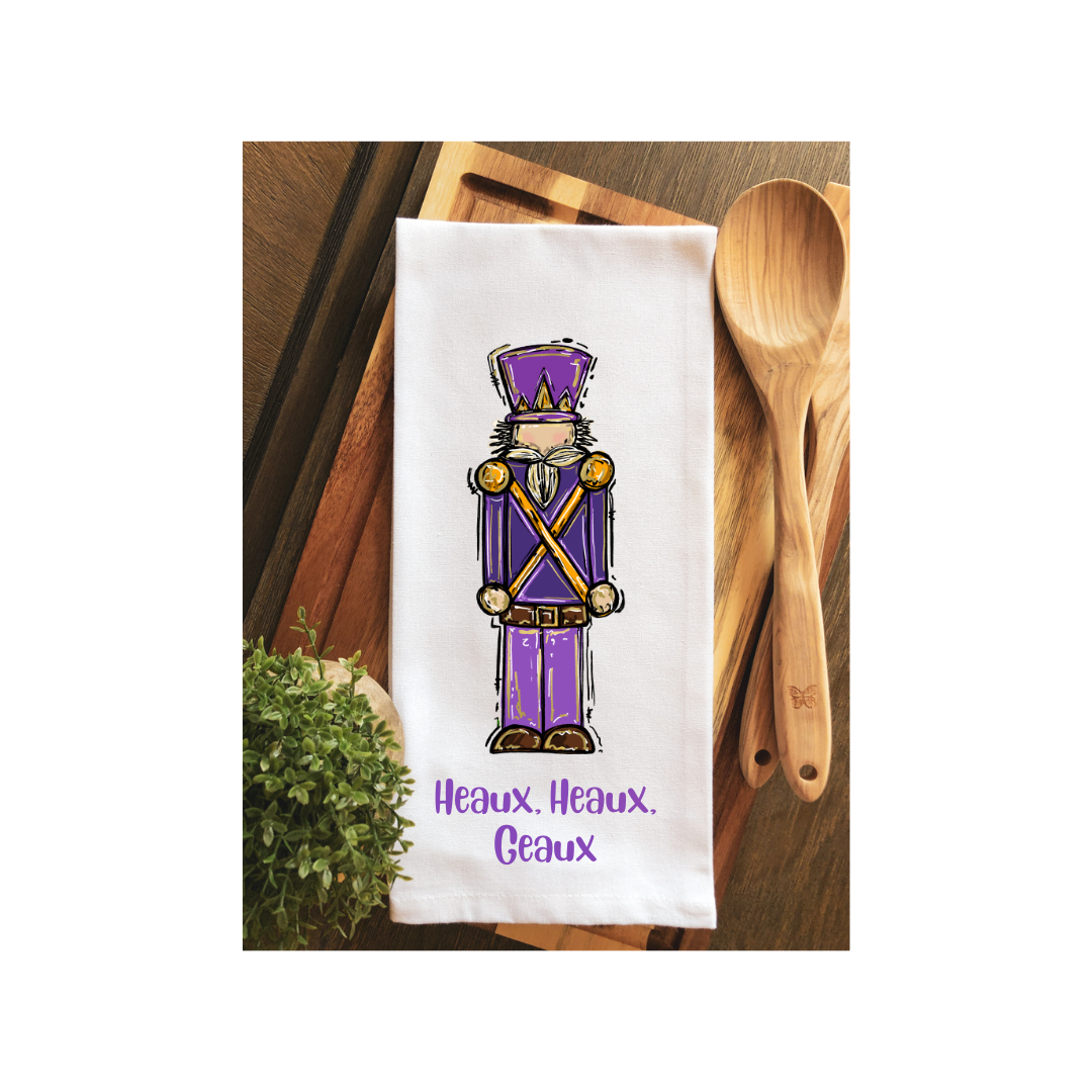 Purple & Gold Heaux, Heaux, Geaux Nutcracker Tea Towel - Hand Towel