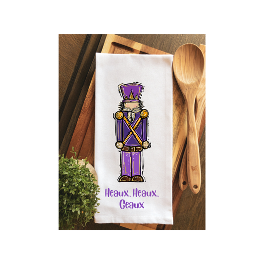 Purple & Gold Heaux, Heaux, Geaux Nutcracker Tea Towel - Hand Towel