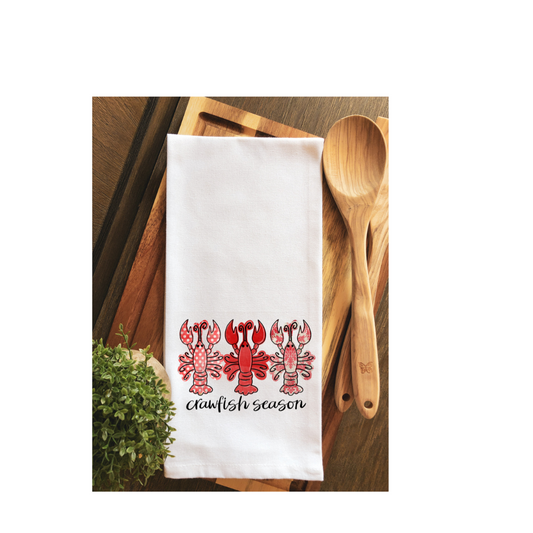 Preppy Red Toile Crawfish Season Tea Towel - Hand Towel