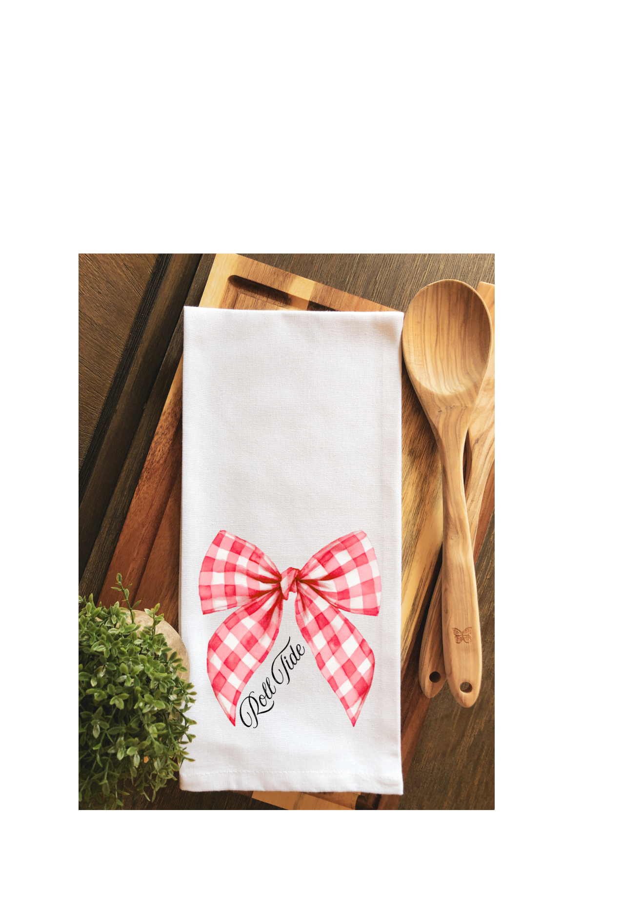 Preppy Roll Tide Red  Gingham Bow Tea Towel