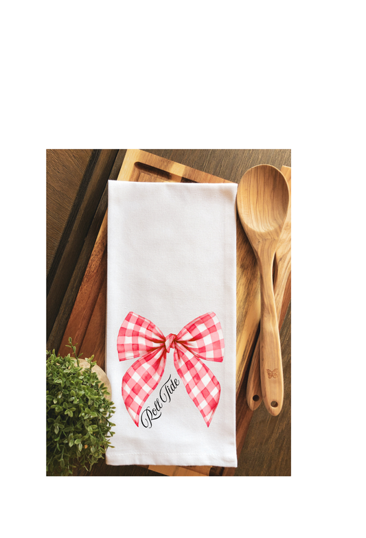 Preppy Roll Tide Red  Gingham Bow Tea Towel
