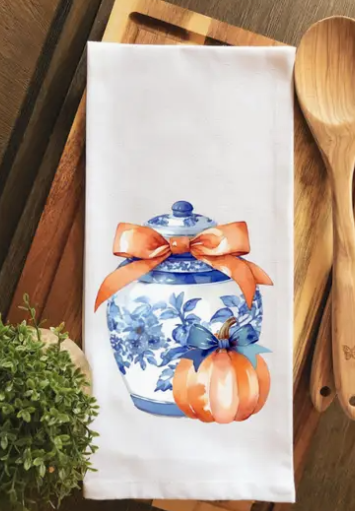 Chinoiserie Ginger Jar and Pumpkin Tea Towel