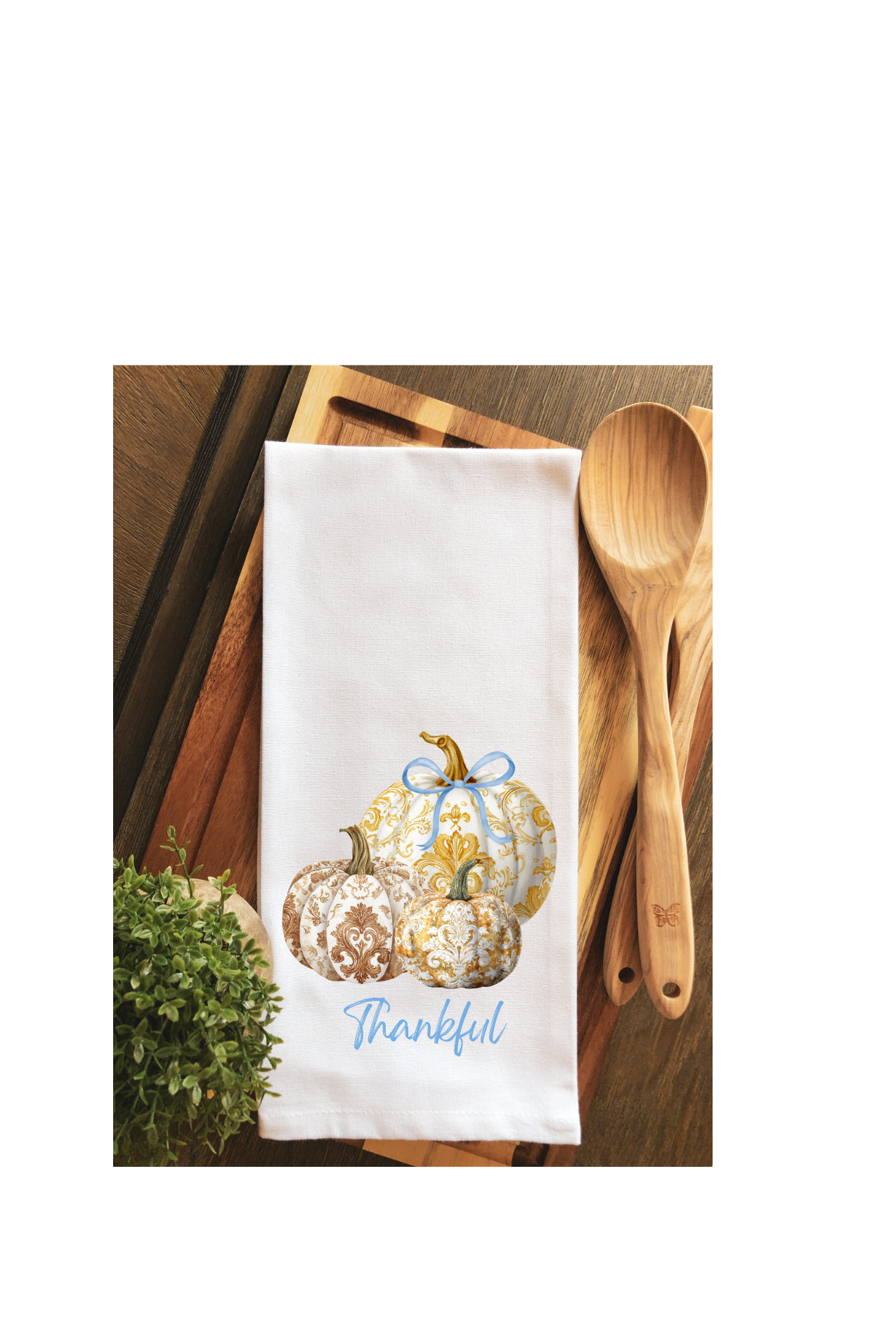 Thankful Fall Chinoiserie Pumpkins Tea Towel