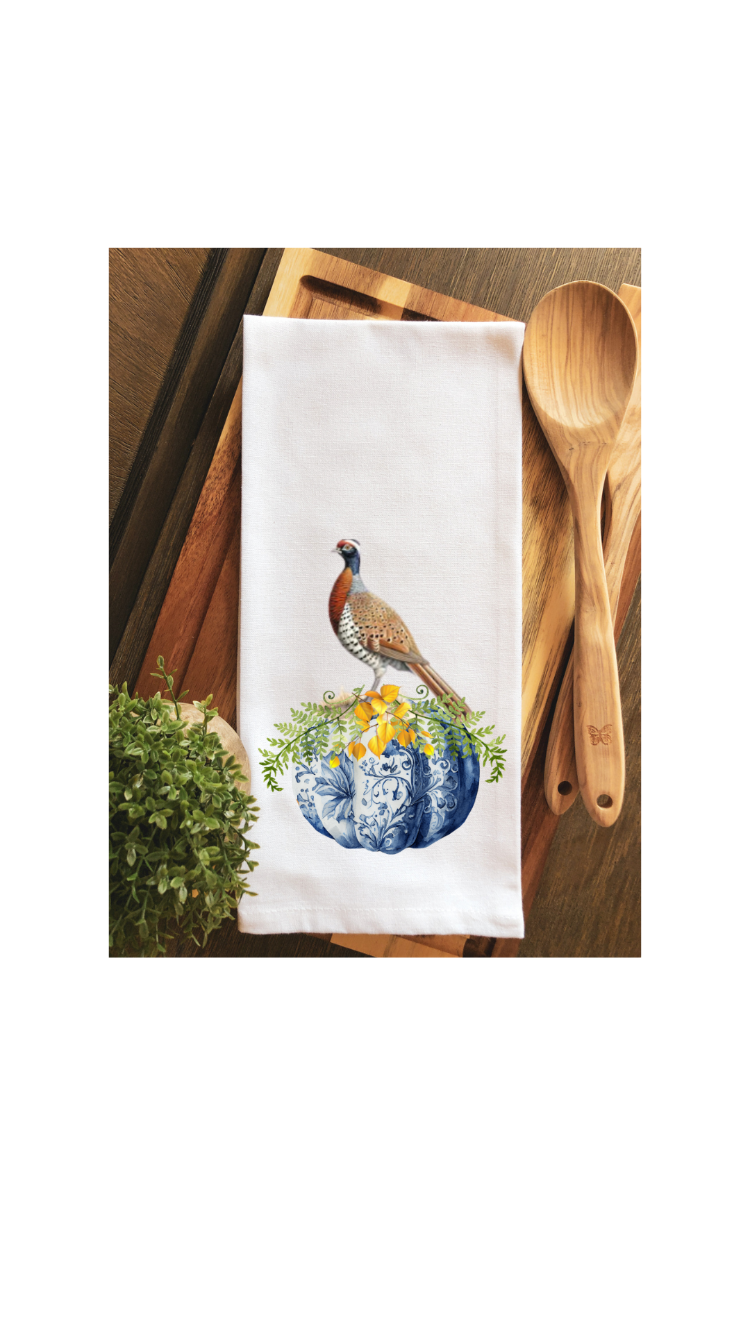 Chinoiserie Pheasant Pumpkin Tea Towel - Hand Towel