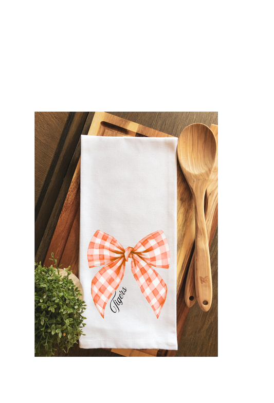 Preppy Clemson TIGERS Orange  Gingham Bow Tea Towel