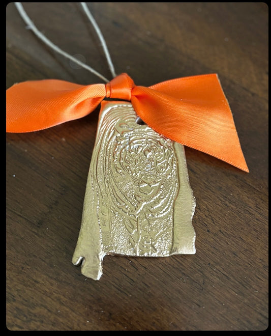 Auburn Tigers Hand Brushed Gold Leaf Christmas Ornament